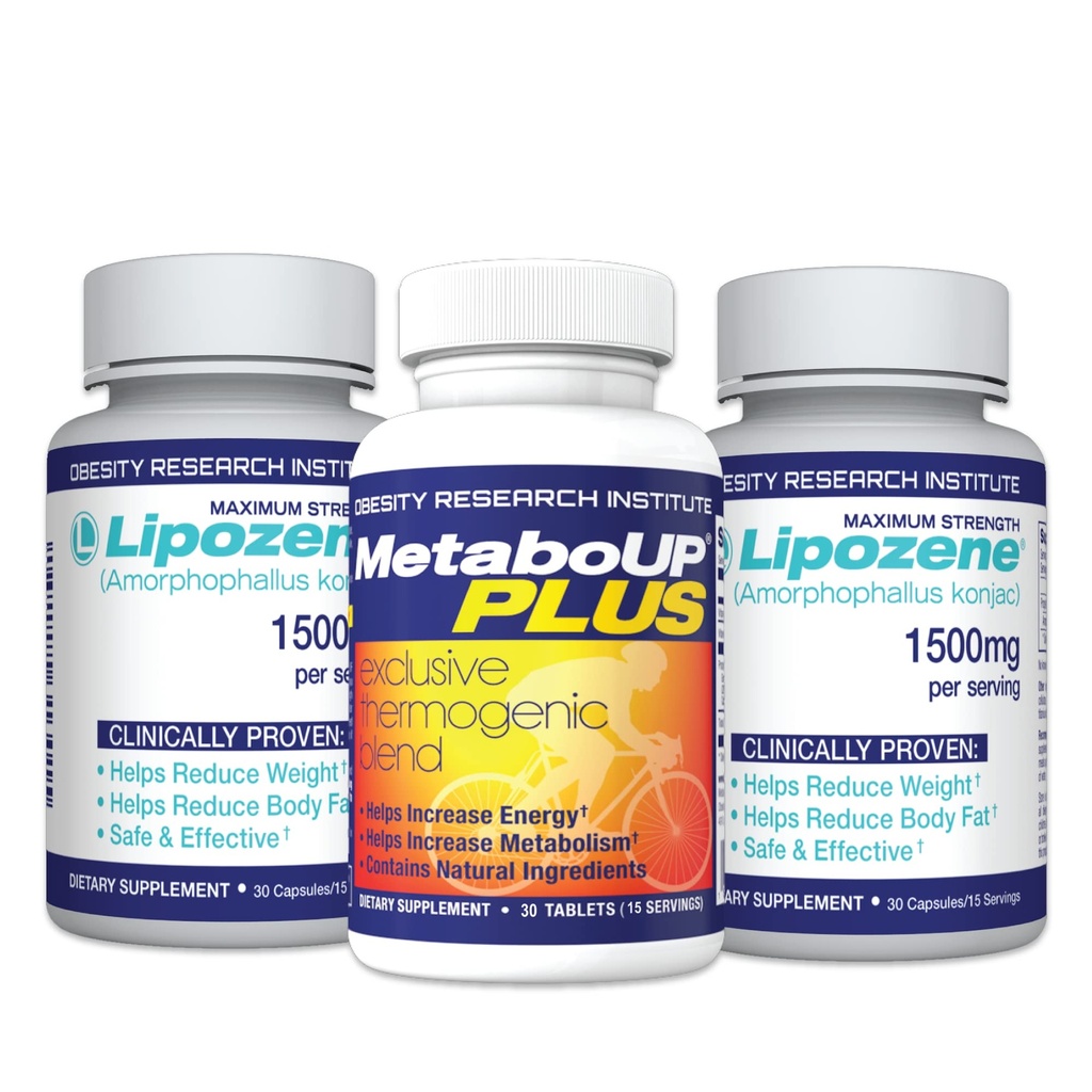 Lipozene Weight-Management Fiber Supplement, 2 Bottles (60 Capsules Total) + MetaboUP Plus 30ct | Non-Stimulant Glucomannan Formula