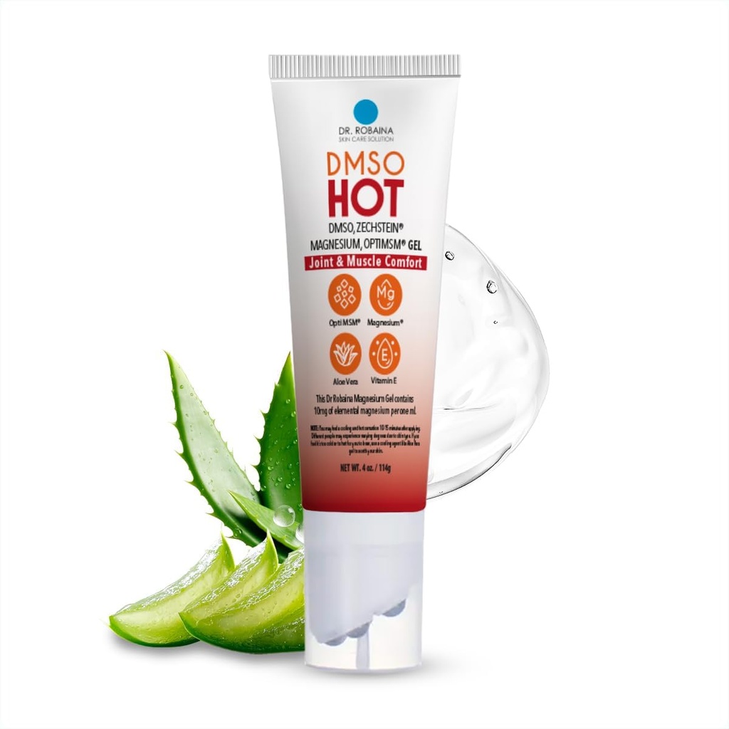 Dr. Robaina DMSO HOT Roll- On - 99,9% čistý farmaceutický stupeň 124; Multi- Ball aplikátor pro cílené teplo 124; Zechstein Magnesium, MSM, Arnica, Aloe Vera, Vitamin E - 4 oz 124; Made in USA