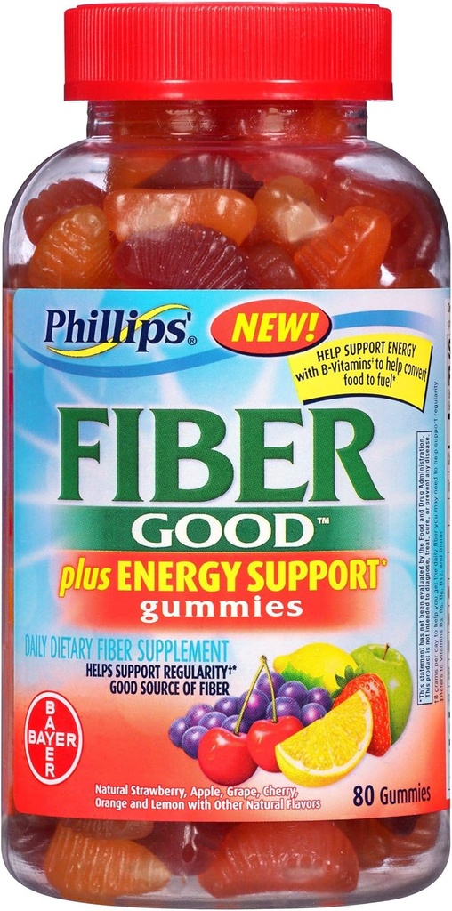 Phillips's Fiber Good Gummies Plus Energy Support Fiber Supplement (80ko kondearen botila)