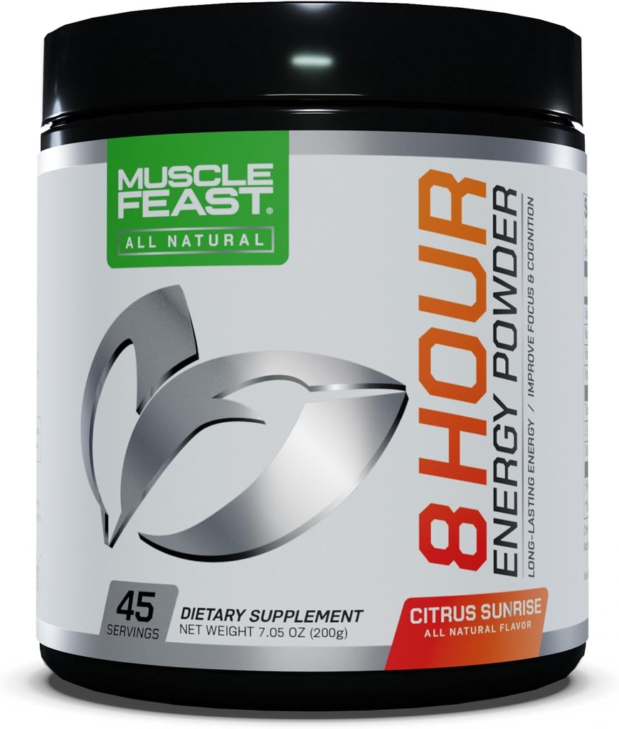 Spierfeest 8 uur Energie Alle natuurlijke Geen kunstmatige ingrediënten Keto-Vriendelijk natuurlijk verzoet, pre-workout, Citrus Sunrise, 200g