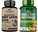 Gélules de foie de boeuf déshydratées de la Fed d'herbe (180 pilules, 750mg chacune) + Multivitamines alimentaires complètes pour les hommes - Multivitamines naturelles, minéraux, extraits organiques
