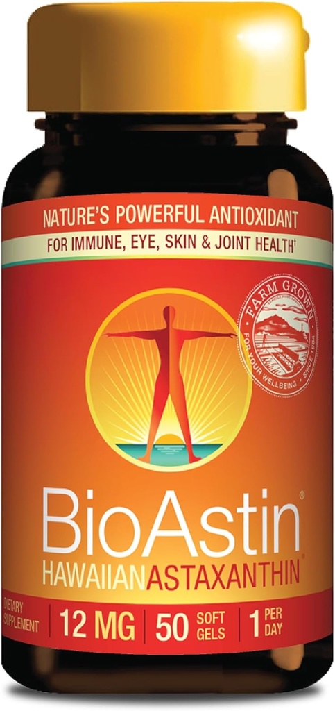 Nutrex Hawaii BioAstin Hawaiian Astaxanthin - 12mg, 50 Softgels - Farm-Direct Premium Antioxidant Suplemento de Apoyo Ojo, Esquía, Sistema Conjunto &amp; Immune Health - Non-GMO &amp; Gluten-Free