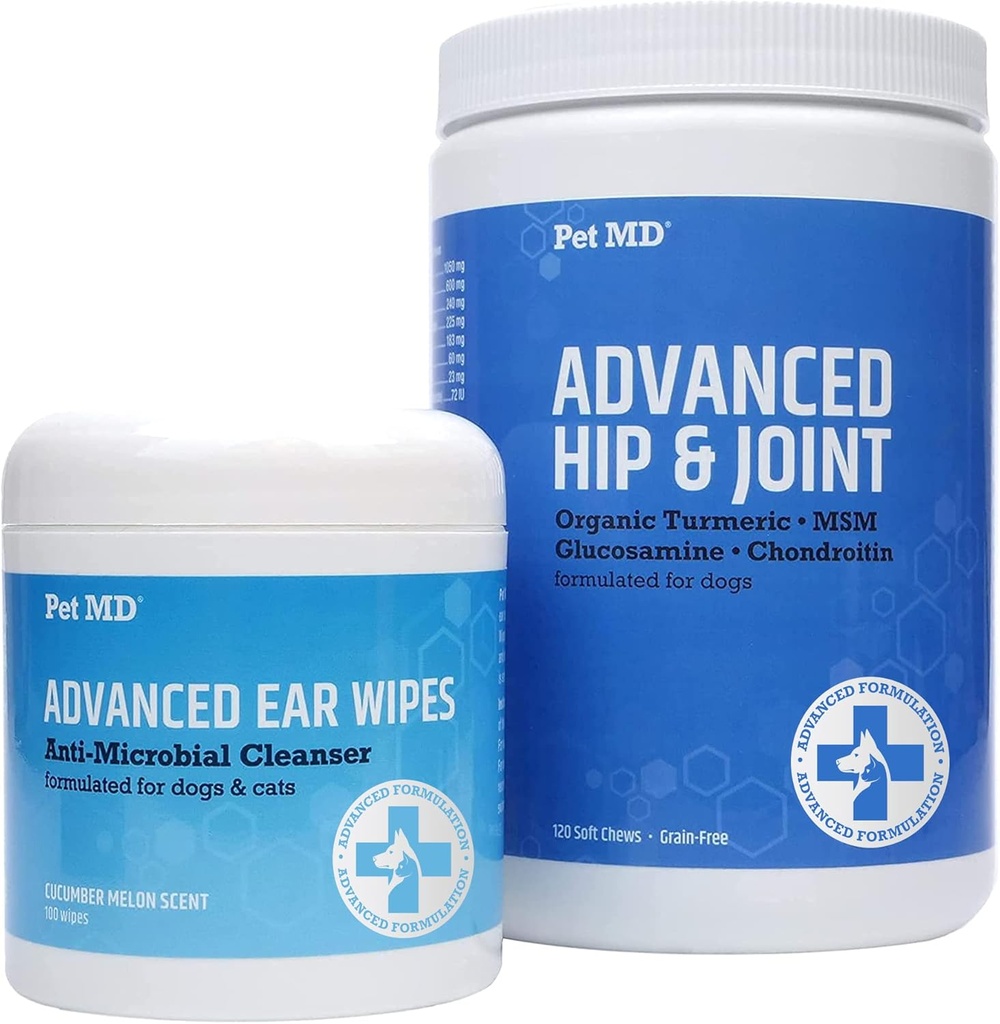 Pet MD Advanced Ear Wipes + Advanced hip & Joint