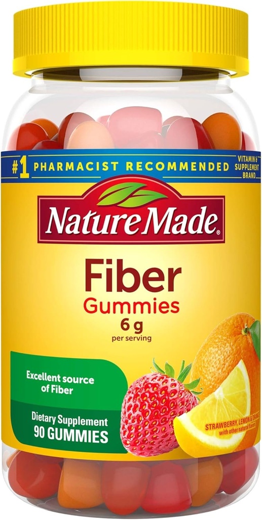 Luontomade Fiber 6 g, Ravintolisän digestiivinen terveystuki, 90 kuitu Gummies, 30 päivän tarjonta