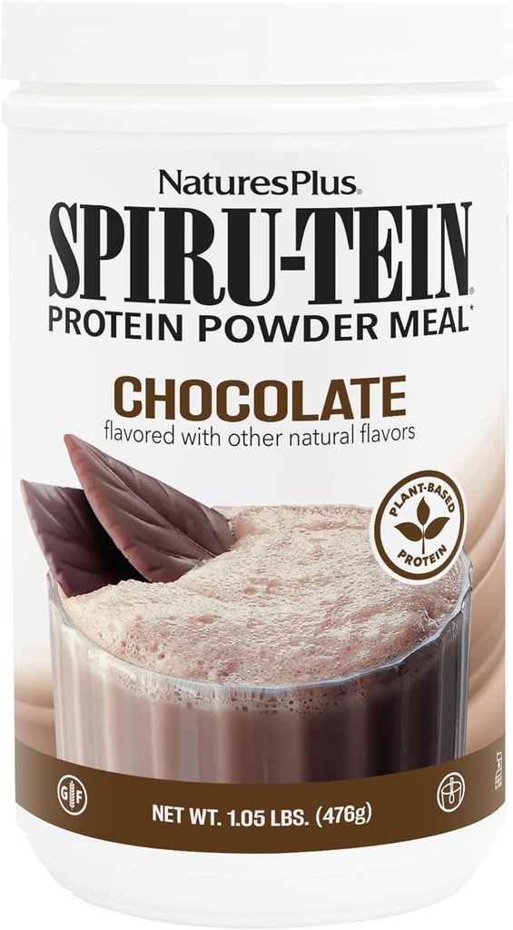 Natures Plus Spirus-TEIN, Chocolate - 1.05 lb - Plant-Based Protein Shake - Non-GMO, Vegetarian, Gluten Free - 17 Total Servis