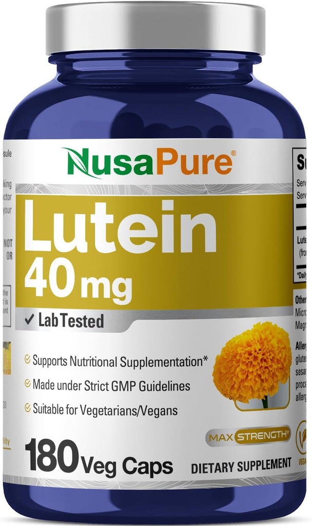 NusasPure Lutein 40mg 180 Veggie Capsules (Non-GMO, Veganistisch)