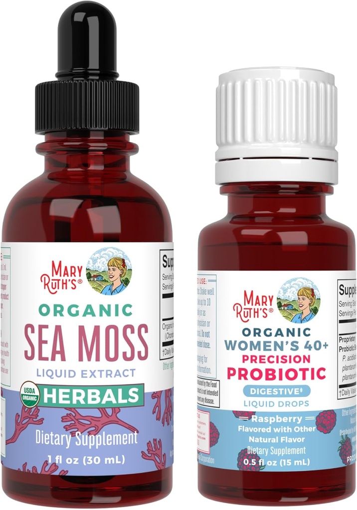 MaryRuth Organics Probiotic Digestion (Aviečių) moterims 40 + & Sea Moss lašai ® 124; USDA Organic, Clean Label Project Verered ® 124; Vitaminai gut Health and Immunity ® 124; Vegan, Non- GMO, Gluten Free