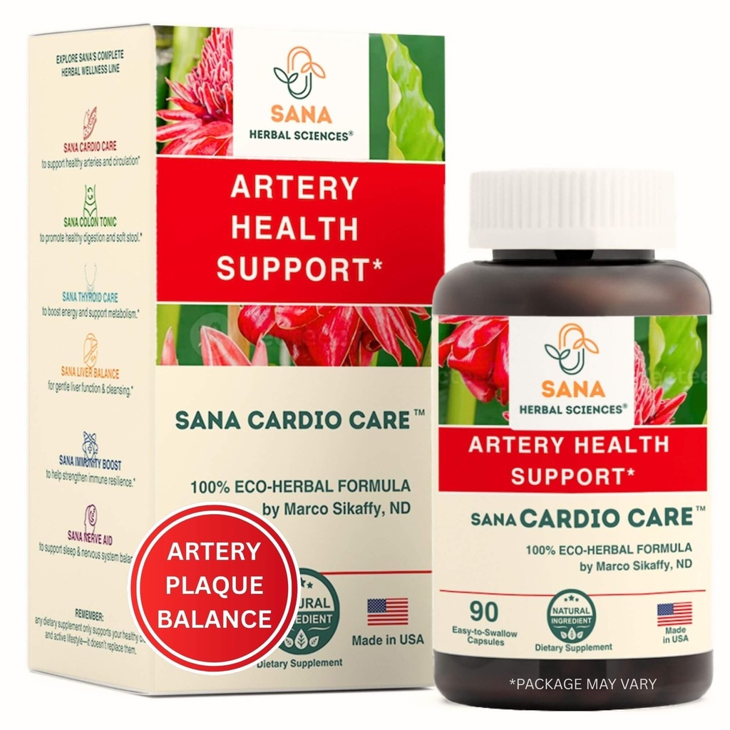 Artery Plaque Removal Formula | 4-Element All-Natural Supplement to Support Blood Pressure, Healthy Cholesterol, and Heart Rhythm | 90 Easy-to-Swallow Capsules | by Sana Herbal