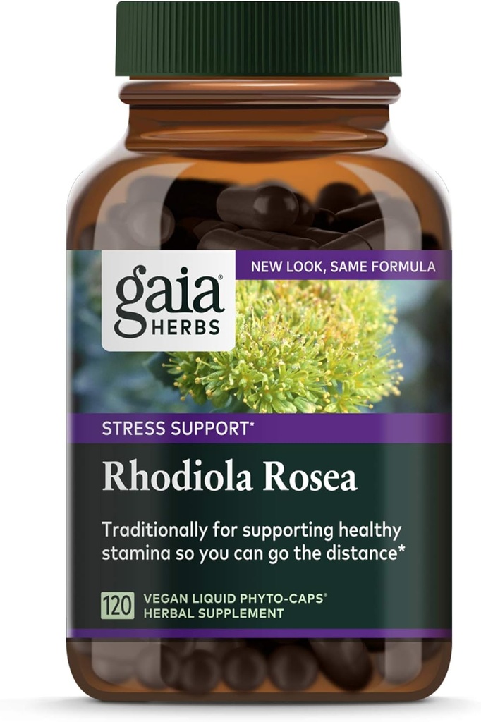 Gaia maitsetaimed, Rhodiola Rosea Vegan Vequid Fütokapslid - Stressitoetuslisand, Adaptogenic Herb, 120-Count (1. leht)