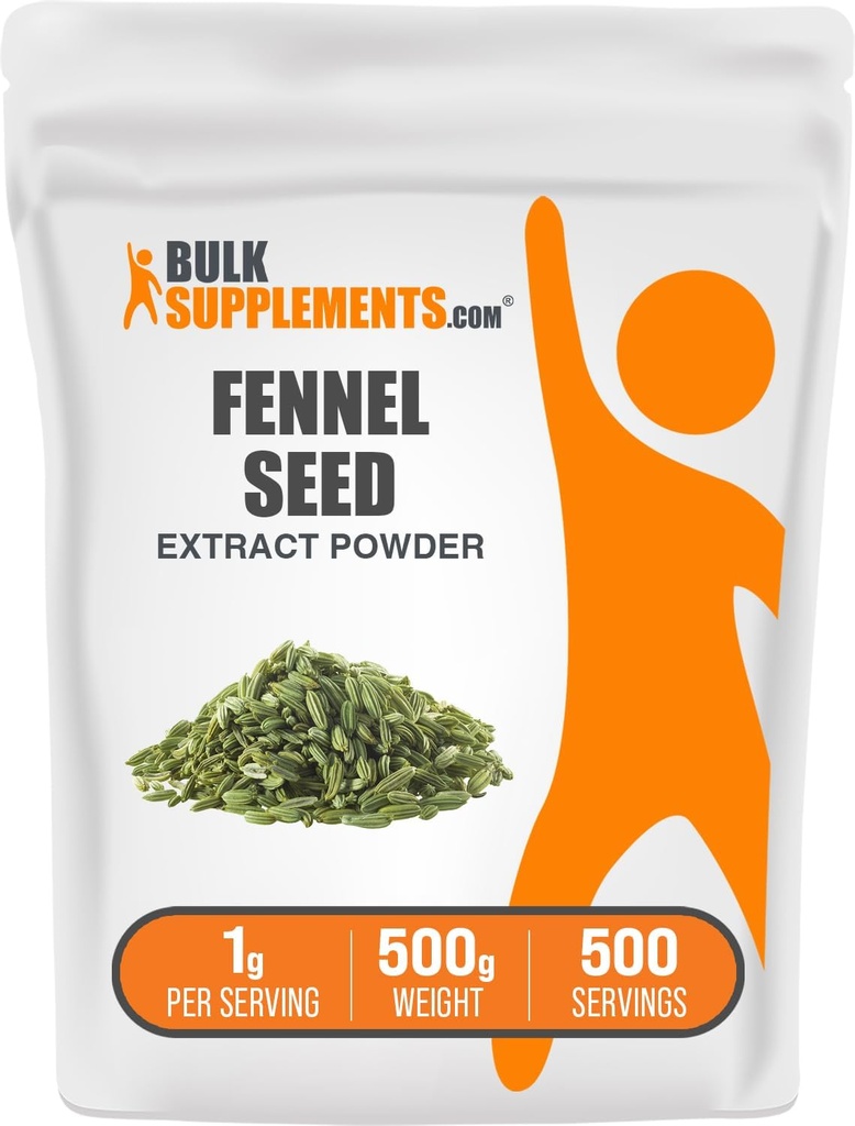 BulkSupplements.com Fennel Seed Extract Powder - Édeskömény magok Powder, Herbal Supplement - Vegan & Gluten Free, 1g per Serving, 500g (1,1 £) (1 db)