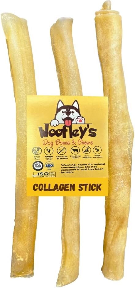 Woofleys 12 tommers ren kollagen pinner for hunder (3 greve) - Chews for medium og store hunder - Bully Stick Rawhide Alternativ