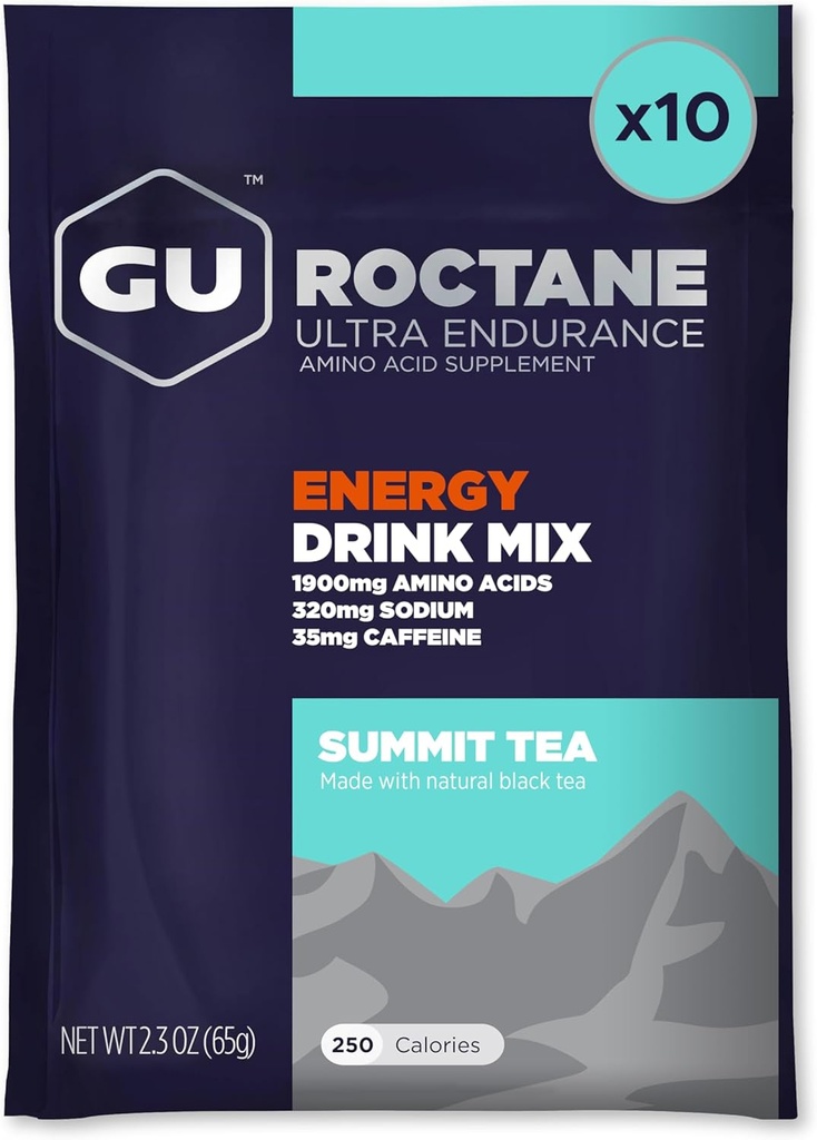 GU Energia Roctane Ultra Endurance Energia edari nahasketa, Vegan, Gluten-Free, Kosher eta Dairy-Free n-the-Go Energia edozein lan egiteko, 10 Zerbitzu bakarreko paketeak, Summit Tea