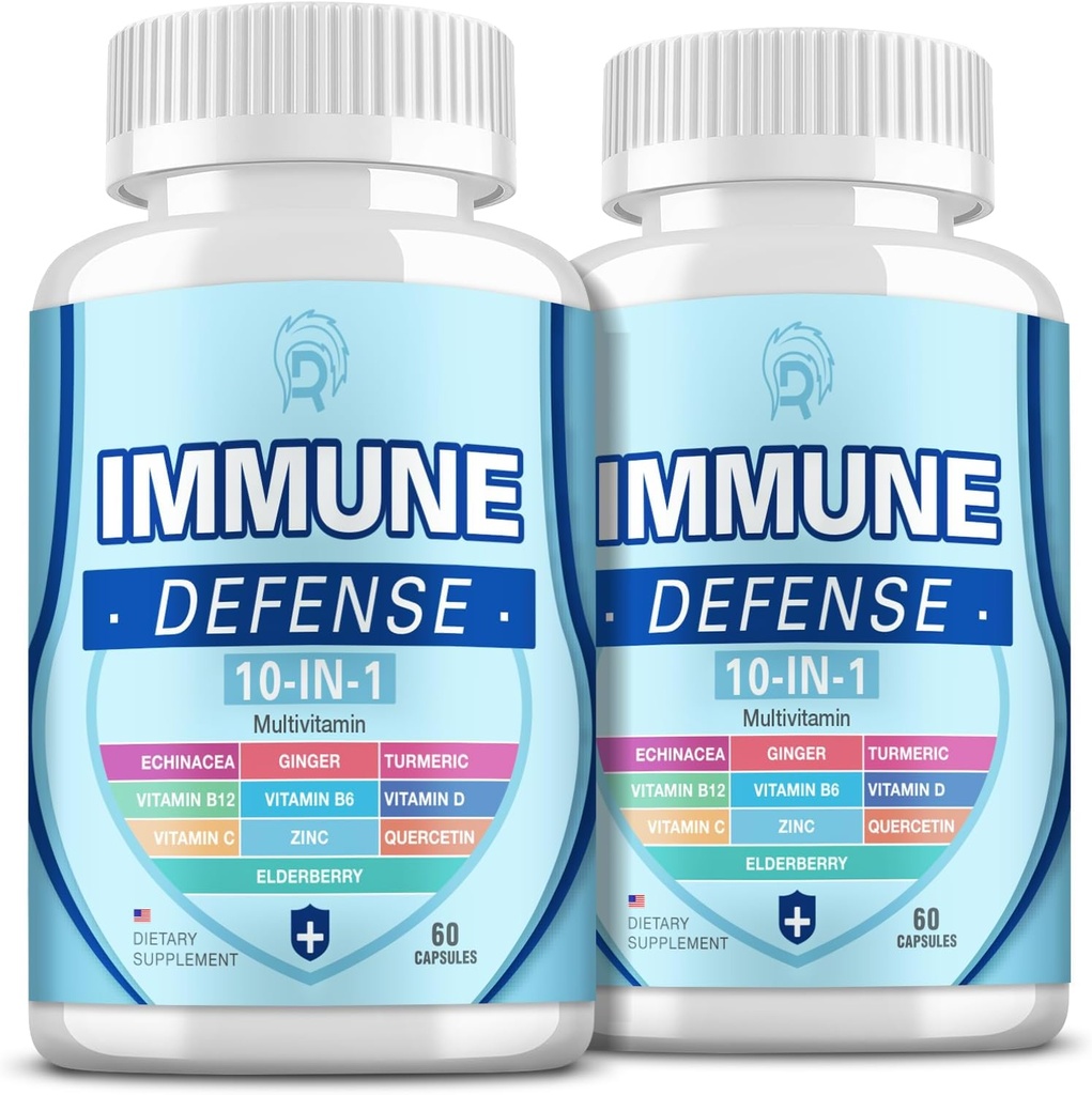 Immunszuppresszív kiegészítés, 10- in1, C-vitaminnal, B6, B12, VIT D, Cink, Echinacea Turmeric Elderberry immunbooster felnőtteknek - 120 kapszula (2 csomag)