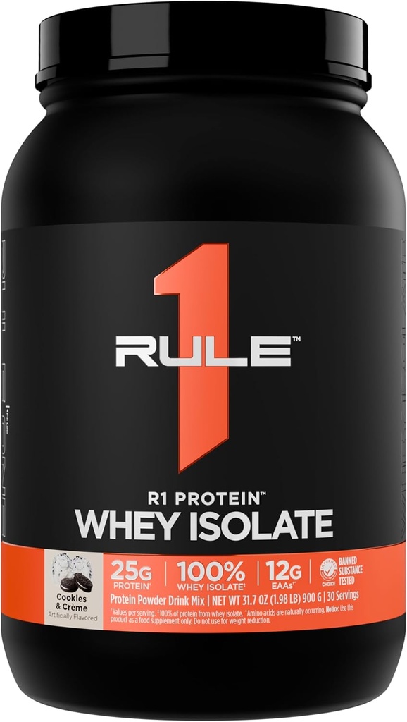 Qeyd 1 R1 Protein Whey Isolate - 25g Protein və 6g BCAA ilə İşout Recovery üçün müxtəlif və Hidrolyzed Sources ( Pounds*, Cookies & Crème)