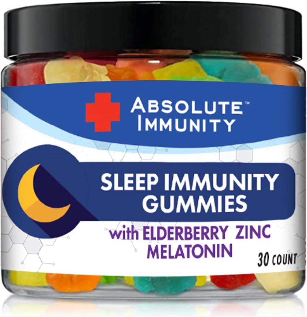 Absolute Immuniteit- Zink en Vlierbessen Slaap Gummies met Melatonine, 100% Drug Gratis Slaaphulp, Immuun Systeem Ondersteuning, Volwassenen en Kinderen 30ct