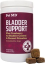 Pet MD Bladder Support Plus Cranberry for Dogs - Support Bladder Control & Urinary Tract Health - Help Relieve Dog UTI & Incontinence - Wild Yam Root & Cranberry Bladder Bites for Dogs - 60ct