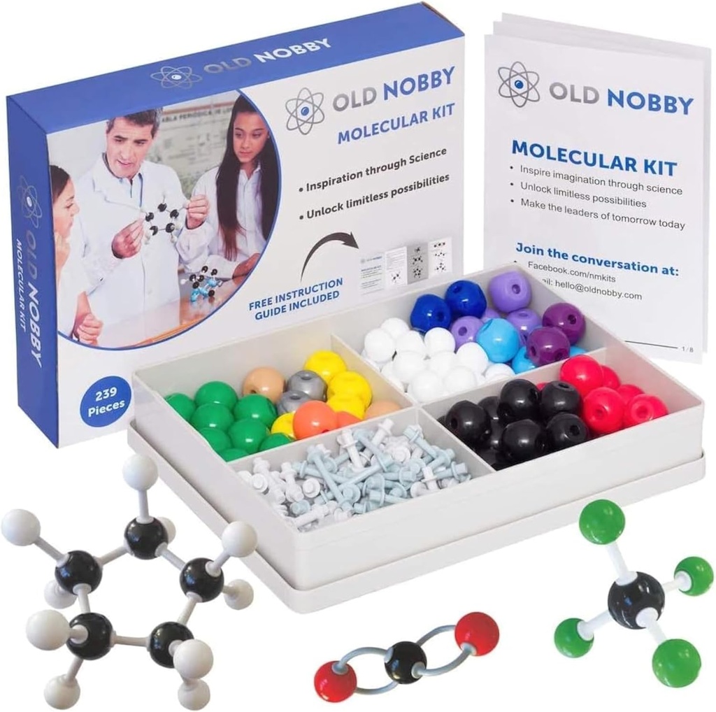 Ikasgaiak Kimika Eredua Kit - Antzinako Nobby 240 Pc Molecular Set Kimika organikoa ikasleentzat - Eredu Molekularreko Kit Osoa STEMerako, Ikusizko atomoak, Loturak eta Egiturak