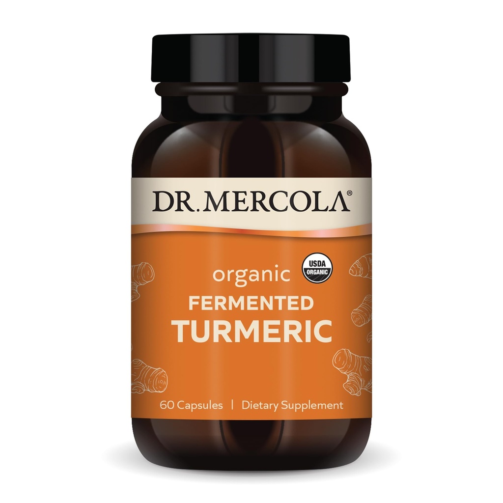 Dr. Mercola Organic Fermented Turmeric - 370 mg Fermented Turmeric - High-Bioavailability Curcuminoids - USDA Organic, Non-GMO, Gluten-Free & Soy-Free - 60 Capsules (30 Servings)