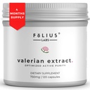 FOLIUS LABS Valerian Root 4:1 Extract Capsules 750mg – Optimized Active Purity – 4X Concentration Valerian Root Extract Supplement - Gluten Free, Non-GMO - Promotes Relaxation - 120 Capsules
