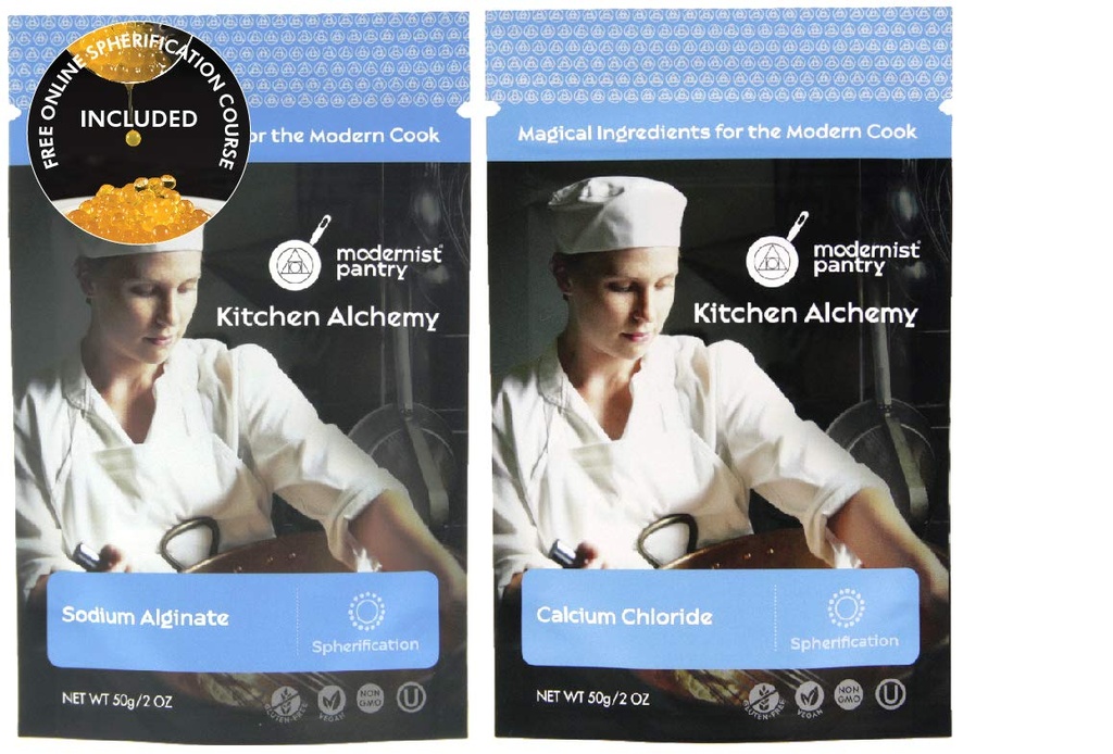 Sodium Alginate + Calcium Chloride Value Pack ) Ez-GMO Vegan OU Kosher Certified - 100g/4oz (Bundle 2 elementurekin)