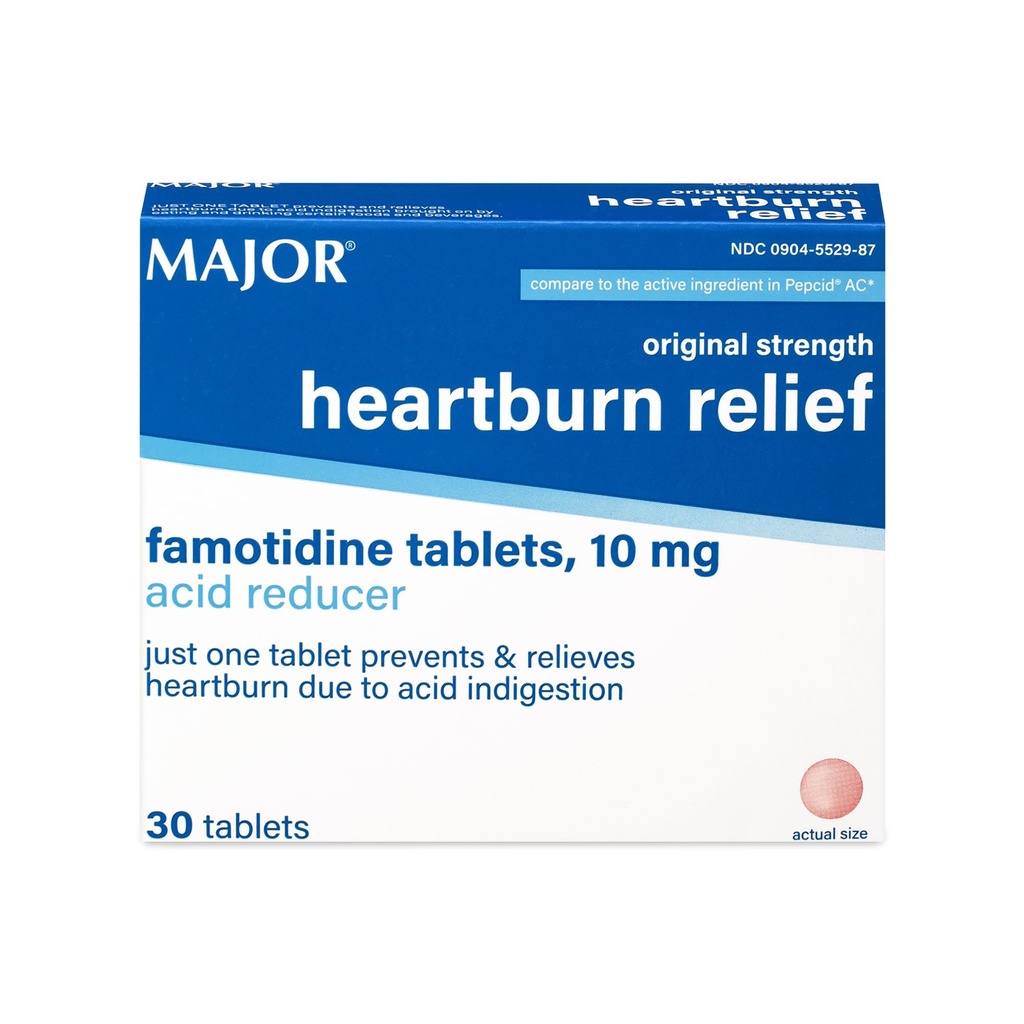 MAJOR Original Strength Heartburn Relief - Famotidine Tablets, 10 mg - Acid Reducer - 30 Tablets (1-Pack)