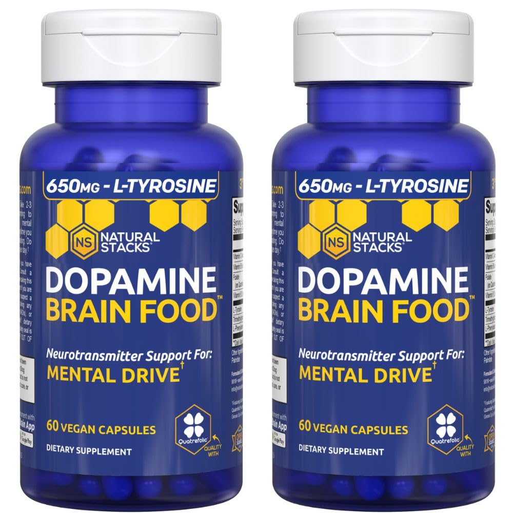 NATURAL STACKS Dopamine Brain Food - 650mg L-Tyrosine Supplement - Dopamine Supplement for Focus & Mental Drive - Supports Mental Energy - Neurotransmitter Support with B Vitamins - 120 Capsules