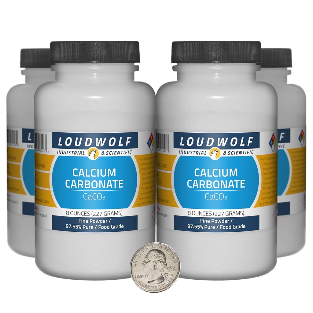 Calcium Carbonate / 2 Pounds / 4 Bottles / 97.55% Pure Food Grade/Fine Powder