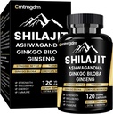 Shilajit Capsules - Ashwagandha ilə Men & Qadınlar üçün 20,000mg Pure Himalayan Organic Shilajit, Supports Vitality və Wellness, Premium Shilajit Pure Himalayan Supplement, 120 Kapsül