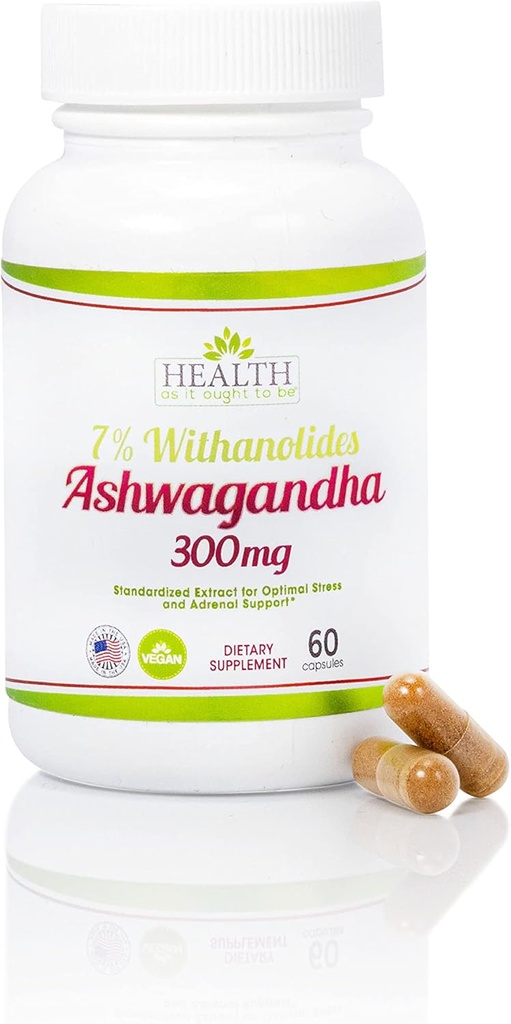 Osasun Ashwagandha 7% Withanolides gehigarria izan behar du | Mediku formulatua | 1 Cap Daily Formula | 60 kapsulak