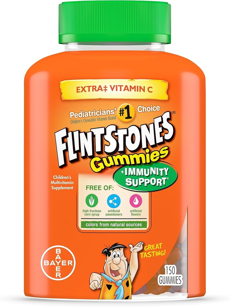 Flintstones Gummies Dzieci Witaminy z Immunitet Wsparcie *, Dzieci i Toddler Multivitamina z witaminą C, Witamina D, B12, Cynk i więcej, Orange 150ct