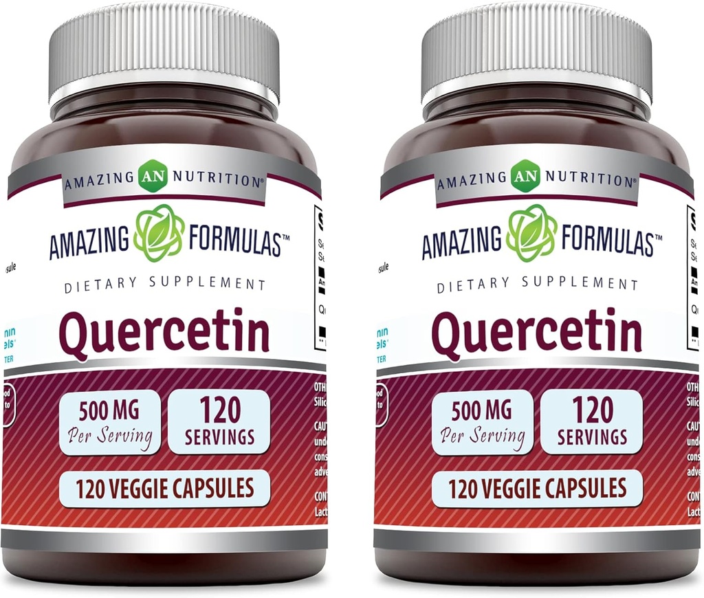 Fórmulas sorprendentes Quercetin 500mg Veggie Capsules Supplement | Non-GMO | Gluten Free | Soportes Global Health & Well Being (120 Count | 2 Pack)