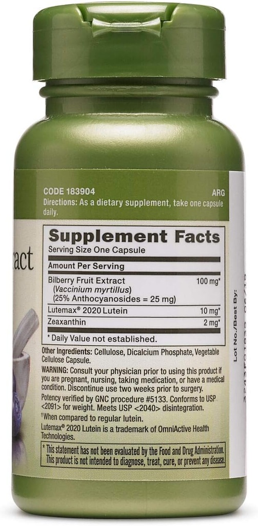 GNC Herbal Plus Bilberry לחלץ ולטונין | תמיכה ב- Eye and Vision Health