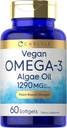 Carlyle Vegan Omega 3 Дополнение | 1290 мг | 60 Softgels | На основе растений | Без ГМО и глютена | из масла водорослей