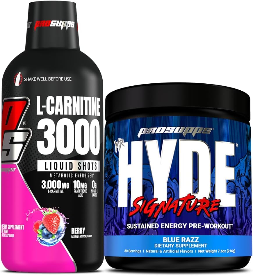 PROPESSUPPS L-Critine 3000 Simulant Free Llid Sliptures (31 Servikings, Berry) i el Sr. Hyde Series Sèries Pre-Sorckout Bebe (30 Servings, Blue Raz) Paquet