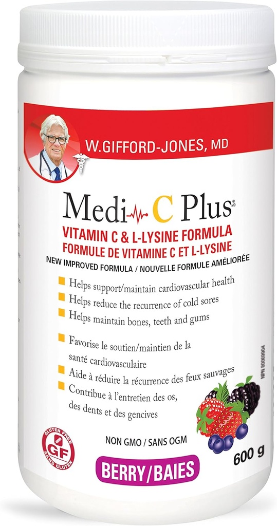 Dr. Gifford- jones Preferred Nutrition Medi- C Plus Vitamin C & L- lysin Formule Berry Flavour 600g