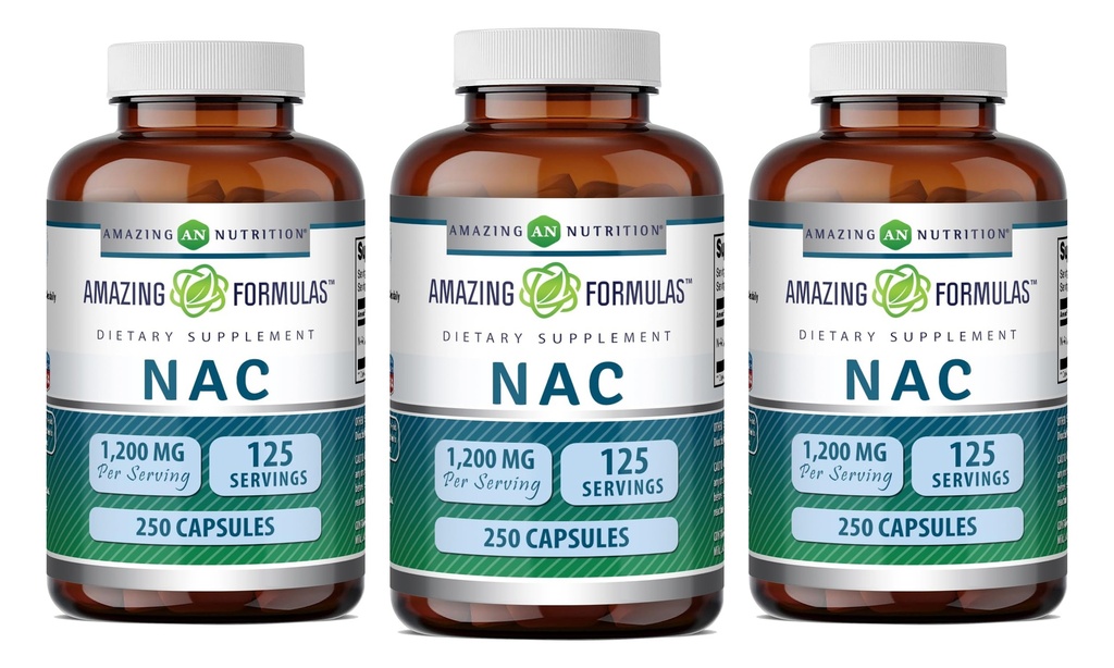 Amazing Formulas NAC 600 Mg | N-Acetyl Cysteine Supplement | Capsules | Non-GMO | Gluten Free | Made in USA (3 Pack, 250 Count)