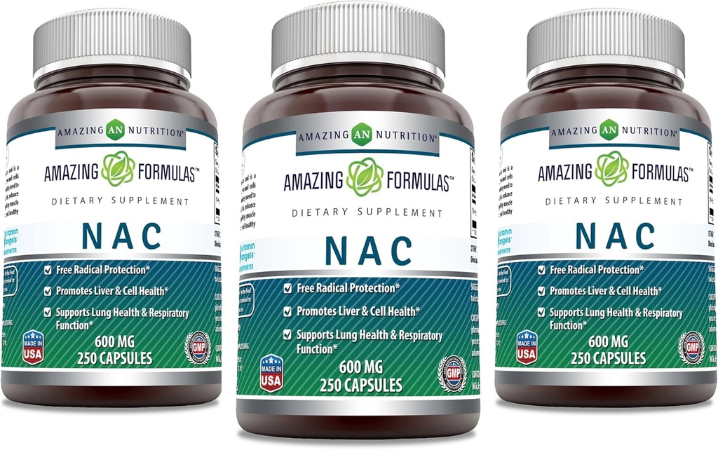 Amazing Formulas NAC 600 Mg | N-atsetüültsüsteiinilisand | Kapslid | Mitte-GMO | Gluteenivaba | Valmistatud USAs (3 Pack, 250 Count)