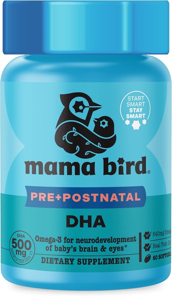 Кращий Nest Wellness Mama Bird Prenatal DHA - Доповнення для здоров'я з Омега-3 DHA & EPA - Доповнення рибного масла для вагітних - Підтримка Fetal Brain & Eye Development - 60 Softgels