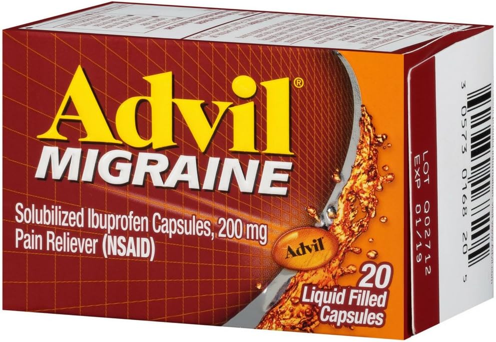 Advil Migrain 20'S Размер 20ct Advil Migraine Pain Relief Жидкие капсулы 20ct