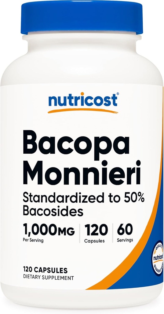 Nutricost Bacopa Monnieri 1,000mg, 120 kapsula (60 zerbitzatu) - Ez-GMO, Gluten Free eta Vegetarian Lagunarteko