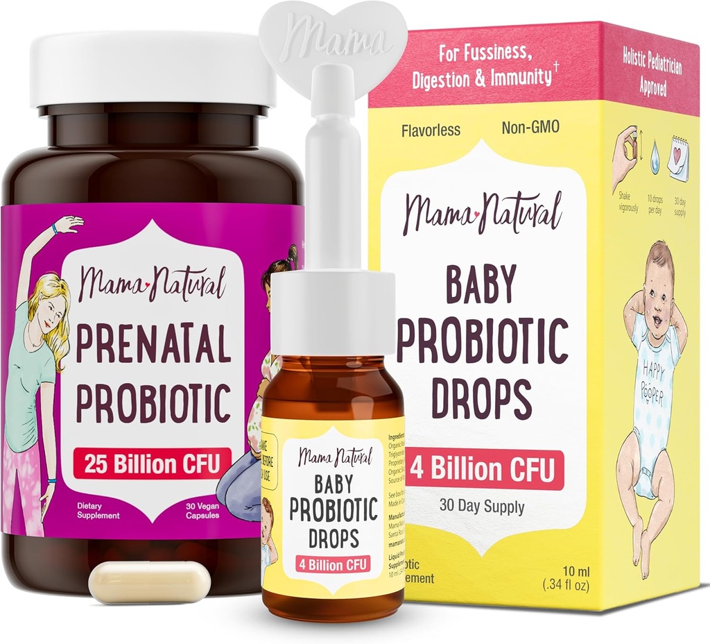 Mama natural pré-natal Probiótico e bebê Probiótico gotas Bundle – Gut, Vaginal e Imune Suporte para a mãe + Conforto digestivo para o bebê com bebê Probióticos – Bundle & Save