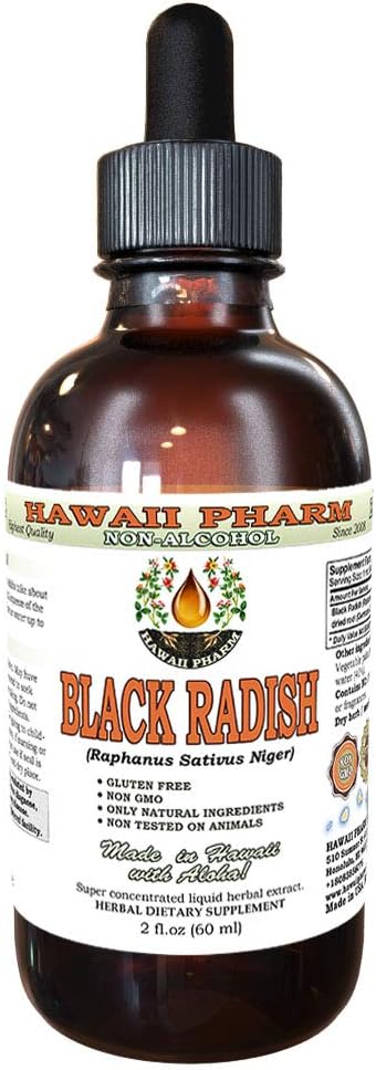 Hawaii Pharm Black Radish Extracto líquido sen alcohol, Radish negro (Raphanus Sativus Niger) Dried Root Glycerite Suplemento natural de herbas