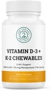 Vitamin D3 + K2 Žvýkačky - 2000 IU Vitamin D a MK7 K2 (Menachinone- 7) - Třešňové ochucené tablety - Vitamin D + K2 dodatek pro dospělé a děti
