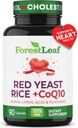Red Yeast Rice 1215 mg. Capsules - Extra Strength Red Rice Yeast con CoQ10 Suplemento, máis ácido lipoico alfa e Flaxseed orgánico, Citrinina libre, soporta saúde cardiovascular, non-GMO 90 Veggie Caps