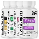Youth & Tonic 4X Complete Body Detox — Liver, Kidney, Colon Cleanse & Gut Support | 15 Day Full Body Cleanse & Herbal Detox | 4 Bottles, 180 Capsules | Women & Men
