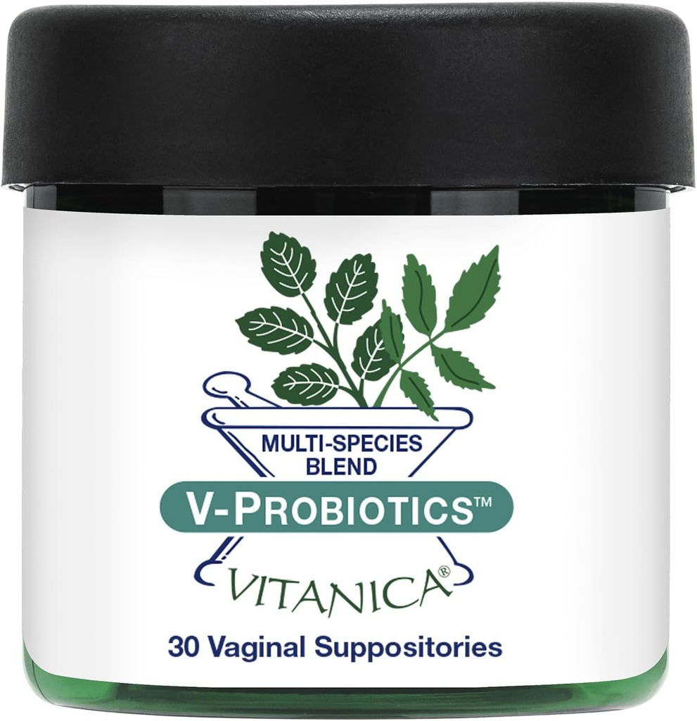 Vitanica V-Probiotics - пробиотици за жени - вагинални супозитории с Lactobacillus Rhamnosus, Gasseri & More - Дамски здравни добавки - Pro logo - 30 вагинални супозитории