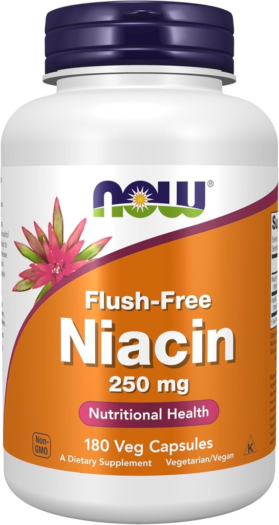 Teraz żywności Suplementy, Niacyna (Witamina B-3) 250 mg, Flush- Free, Zdrowie odżywcze, 180 Kapsułki Veg