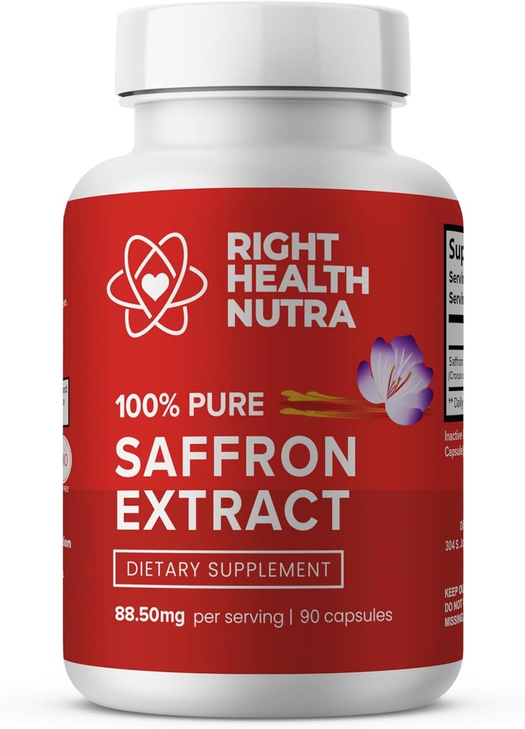 Rechts Gezondheid Nutra Saffron Supplementen - 100% Pure Saffron Extract - Made in The USA - Ondersteunt Mood 