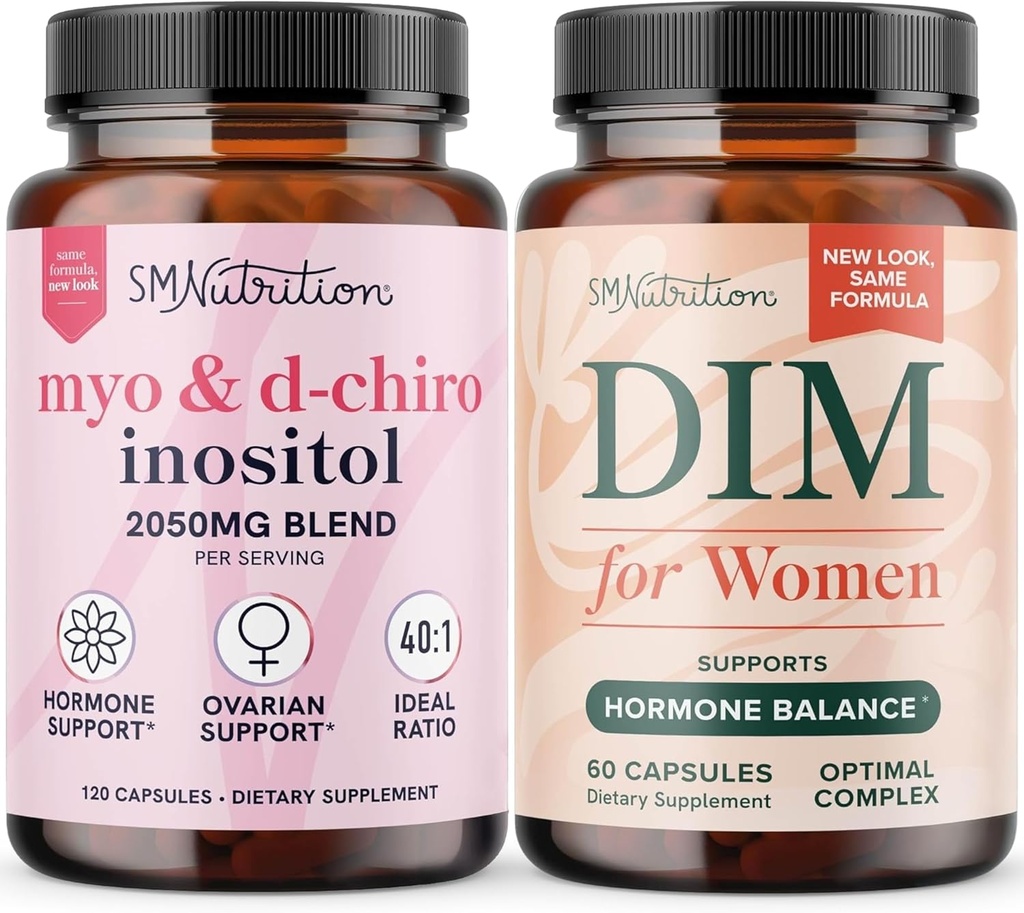 SMNutrition Integratore DIM femminile & Myo-Inositol & D-Chiro Inositol | Bundle bilancia ormone con 40:1 Ratio (30 Serve) e 250mg DIM Supplemento per il complesso femminile (60 Serve)