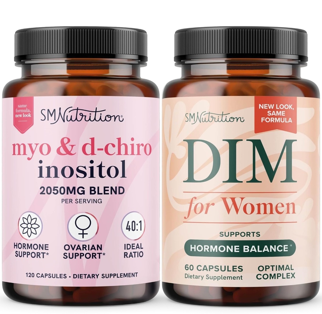 SMNutrition Women's DIM Supplement & Myo-Inositol & D-Chiro Inositol | Hormone Balance Bundle with 40:1 Ratio (30 Servings) and 250mg DIM Supplement for Women Complex (60 Servings)